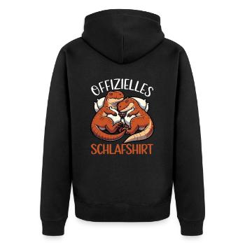 Offizielles Schlafshirt Lustiger Dinosaurier - Unisex Premium Bio Zip Hoodie - Schwarz - Hinten - Nico (187cm)