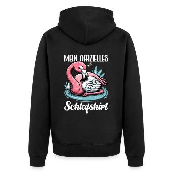 Offizielles Schlafshirt Lustiger Flamingo - Unisex Premium Bio Zip Hoodie - Schwarz - Hinten - Nico (187cm)