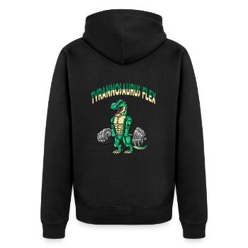 Trainings Outfit Dino Saurier Tyrannosaurus Flex - Unisex Premium Bio Zip Hoodie - Schwarz - Hinten - Nico (187cm)