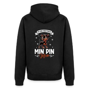 Zwergpinscher Mama - Unisex Premium Bio Zip Hoodie - Schwarz - Hinten - Nico (187cm)