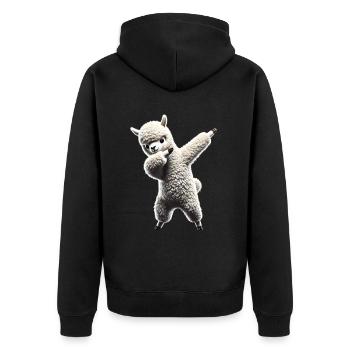 Lustiges Dabbing Alpaka Lama Tierliebhaber Safari - Unisex Premium Bio Zip Hoodie - Schwarz - Hinten - Nico (187cm)