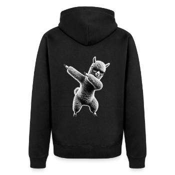 Lustiges Dabbing Alpaka Lama Tierliebhaber Safari - Unisex Premium Bio Zip Hoodie - Schwarz - Hinten - Nico (187cm)