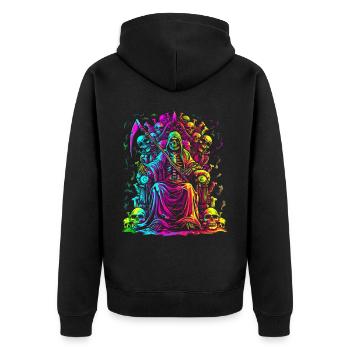 Sensenmann Der Totenschädel Popart - Unisex Premium Bio Zip Hoodie - Schwarz - Hinten - Nico (187cm)
