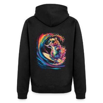 Hamster Hammy Strand Surfen Sonnenbrille Popart - Unisex Premium Bio Zip Hoodie - Schwarz - Hinten - Nico (187cm)