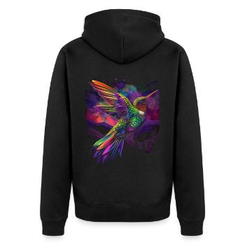 Kolibri Vogel Popart - Unisex Premium Bio Zip Hoodie - Schwarz - Hinten - Nico (187cm)