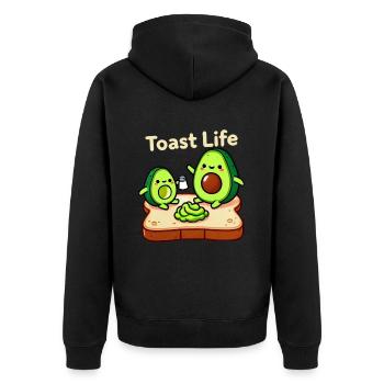 Toast Leben Lustiges Frühstück Avocado Design - Unisex Premium Bio Zip Hoodie - Schwarz - Hinten - Nico (187cm)
