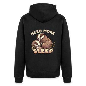 Need more sleep, funny badger, - Unisex Premium Organic Zip Hoodie - black - Back - Nico (187cm)