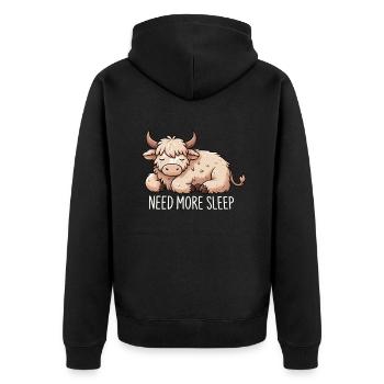 Need More Sleep Highland Cow Funny Cute Animal - Unisex Premium Bio Zip Hoodie - Schwarz - Hinten - Nico (187cm)
