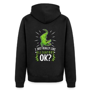I just really like alligators - Unisex Premium Bio Zip Hoodie - Schwarz - Hinten - Nico (187cm)