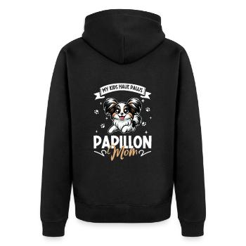 Continental Miniature Spaniel Mama - Unisex Premium Organic Zip Hoodie - black - Back - Nico (187cm)