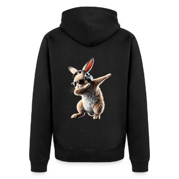 Lustiges Dabbing Kaninchen Tierliebhaber Tiere - Unisex Premium Bio Zip Hoodie - Schwarz - Hinten - Nico (187cm)