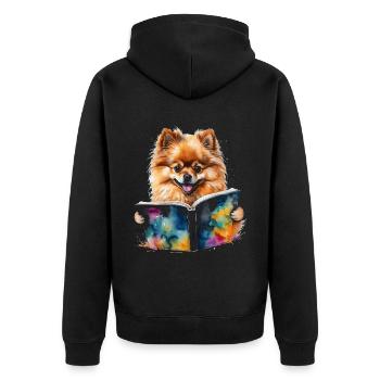 Poméranien Poméranien Livre de lecture Imprimé de chien - Veste à capuche bio Premium Unisexe - noir - Dos - Nico (187cm)