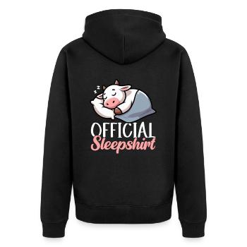 Cow Official Sleep Shirt Funny Cow Pajamas - Unisex Premium Organic Zip Hoodie - black - Back - Nico (187cm)