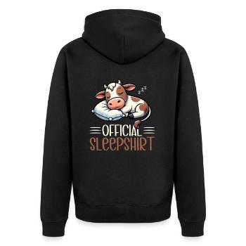 Cow Official Sleep Shirt Funny Cow Pajamas - Unisex Premium Organic Zip Hoodie - black - Back - Nico (187cm)