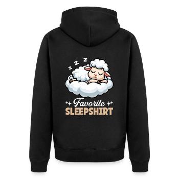 Official Sleep Shirt Funny Sheep Pajamas - Unisex Premium Organic Zip Hoodie - black - Back - Nico (187cm)