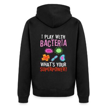 I play with bacteria - Unisex Premium Organic Zip Hoodie - black - Back - Nico (187cm)