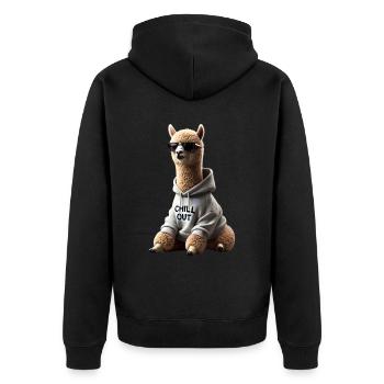 Funny Alpaca Chill Out Animal Lover Chill - Unisex Premium Organic Zip Hoodie - black - Back - Nico (187cm)