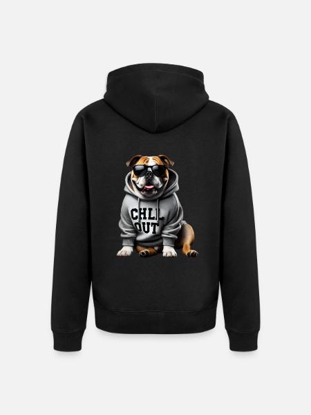 Grappige Engelse Bulldog Dierenliefhebber het Chillen - Uniseks Premium bio ziphoodie - zwart