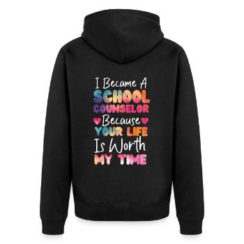 School Counselor Watercolor I - Unisex Premium Bio Zip Hoodie - Schwarz - Hinten - Nico (187cm)