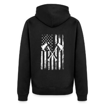 axe throwing american flag - Unisex Premium Bio Zip Hoodie - Schwarz - Hinten - Nico (187cm)