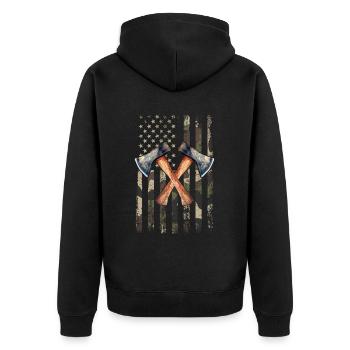 axe throwing american flag - Unisex Premium Bio Zip Hoodie - Schwarz - Hinten - Nico (187cm)