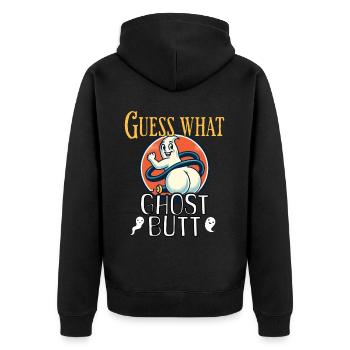 Guess What Ghosts Butt Funny Ghosts Saying - Unisex Premium Organic Zip Hoodie - black - Back - Nico (187cm)