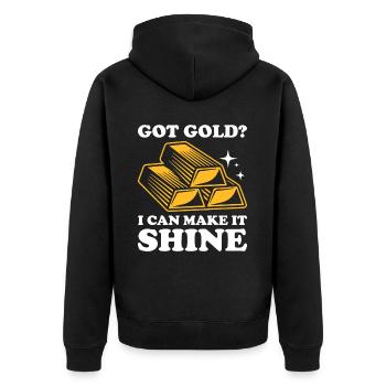 Goldschmied Gold Schmuckhersteller Goldschmuck - Unisex Premium Bio Zip Hoodie - Schwarz - Hinten - Nico (187cm)