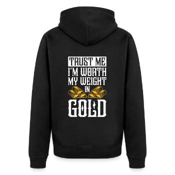 Goldschmied Gold Schmuckhersteller Goldschmuck - Unisex Premium Bio Zip Hoodie - Schwarz - Hinten - Nico (187cm)