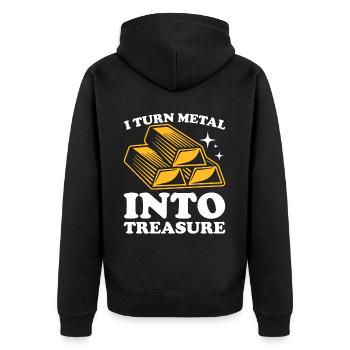 Goldschmied Gold Schmuckhersteller Goldschmuck - Unisex Premium Bio Zip Hoodie - Schwarz - Hinten - Nico (187cm)