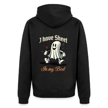 Halloween Kostüm Lustiger Geister Spruch - Unisex Premium Bio Zip Hoodie - Schwarz - Hinten - Nico (187cm)
