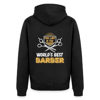 This lady is the world's best - Unisex Premium Organic Zip Hoodie - black - Back - Nico (187cm)