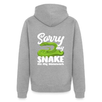 Schlange Hausaufgaben - Unisex Premium Bio Zip Hoodie - Grau meliert - Hinten - Nico (187cm)