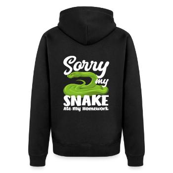 Schlange Hausaufgaben - Unisex Premium Bio Zip Hoodie - Schwarz - Hinten - Nico (187cm)