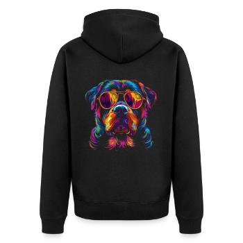 Rottweiler Hund Sonnenbrille Popart - Unisex Premium Bio Zip Hoodie - Schwarz - Hinten - Nico (187cm)