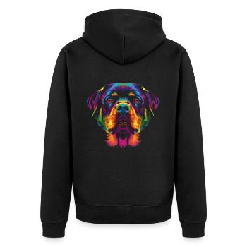 Rottweiler Hund Popart - Unisex Premium Bio Zip Hoodie - Schwarz - Hinten - Nico (187cm)