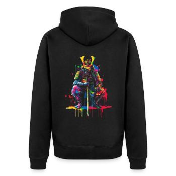 Samurai Krieger Bushido Japanisch Popart - Unisex Premium Bio Zip Hoodie - Schwarz - Hinten - Nico (187cm)