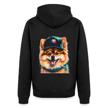 Pomeranian Pomeranian Snapback Cap Dog Print - Unisex Premium Organic Zip Hoodie - black - Back - Nico (187cm)