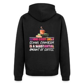 School Counselor Coffee Watercolor - Unisex Premium Bio Zip Hoodie - Schwarz - Hinten - Nico (187cm)