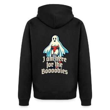 Lustiger Geister Spruch Für Die Boobies Halloween - Unisex Premium Bio Zip Hoodie - Schwarz - Hinten - Nico (187cm)