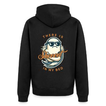 Lustiger Geister Spruch there is sheet Kostüm - Unisex Premium Bio Zip Hoodie - Schwarz - Hinten - Nico (187cm)