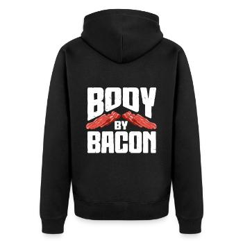 Body By Bacon - Unisex Premium Organic Zip Hoodie - black - Back - Nico (187cm)