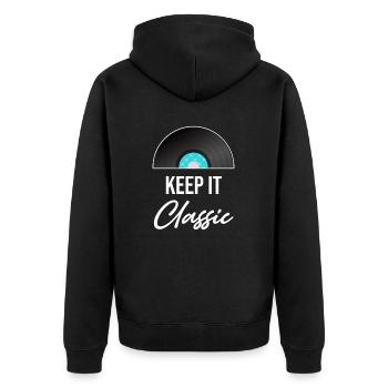 Keep It Classic Vinyl Collector Antique Rustic - Unisex Premium Bio Zip Hoodie - Schwarz - Hinten - Nico (187cm)