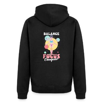 Gymnastique Équilibre, Concentration, Conquête - Veste à capuche bio Premium Unisexe - noir - Dos - Nico (187cm)