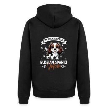 Russischer Spaniel Mama - Unisex Premium Bio Zip Hoodie - Schwarz - Hinten - Nico (187cm)