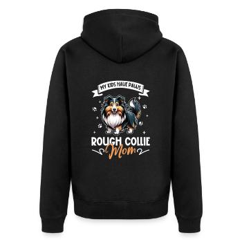Langhaarcollie Mama - Unisex Premium Bio Zip Hoodie - Schwarz - Hinten - Nico (187cm)