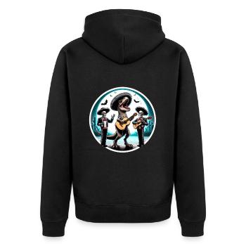 Halloween-Shirts T-Rex Mariachi Skelette - Unisex Premium Bio Zip Hoodie - Schwarz - Hinten - Nico (187cm)