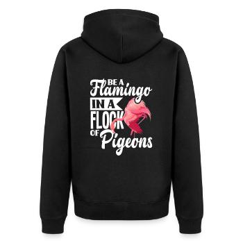 Idée cadeau de jeu de mots Flamingo Doves - Veste à capuche bio Premium Unisexe - noir - Dos - Nico (187cm)
