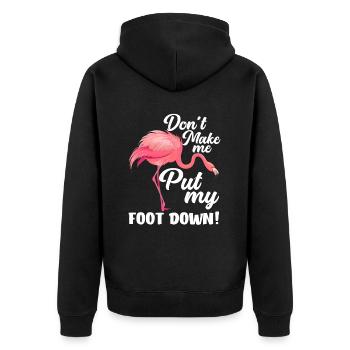 Flamingo Vogel Spruch Fuß Runter - Unisex Premium Bio Zip Hoodie - Schwarz - Hinten - Nico (187cm)
