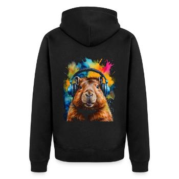 Capybara Headphones Capy Colorful Animal Design Print - Unisex Premium Organic Zip Hoodie - black - Back - Nico (187cm)