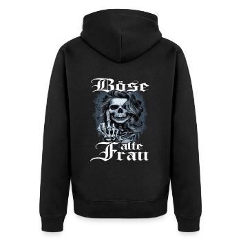 Böse Alte Frau Totenkopf - Unisex Premium Bio Zip Hoodie - Schwarz - Hinten - Nico (187cm)